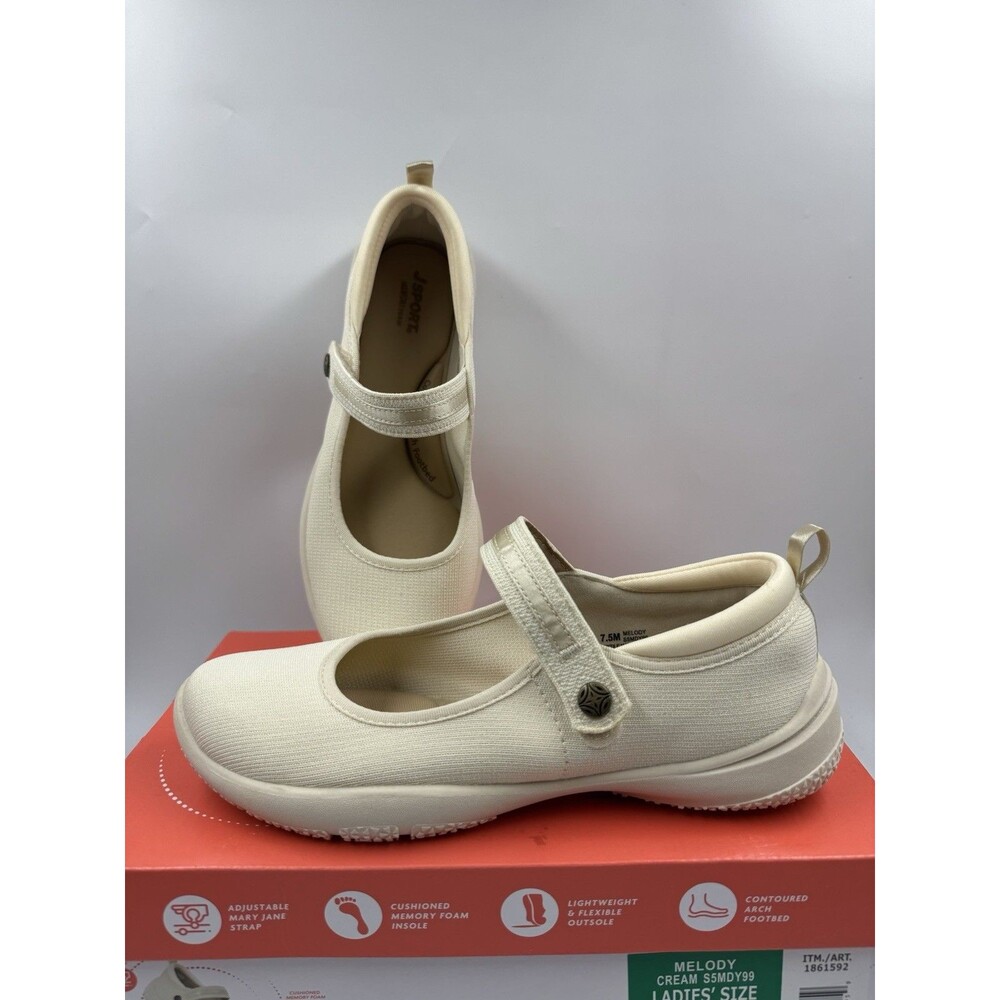 Jsport Womens Shoes Beige Mary Jane Memory Foam Contoured Arch Lightweight 7.5